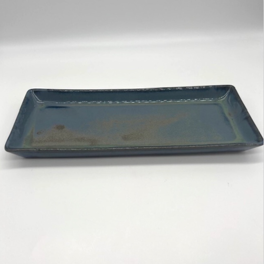 IKEA Ideal 18276 Blue Ceramic Brutalist Tray 12" Serving Houseware Platter Decor